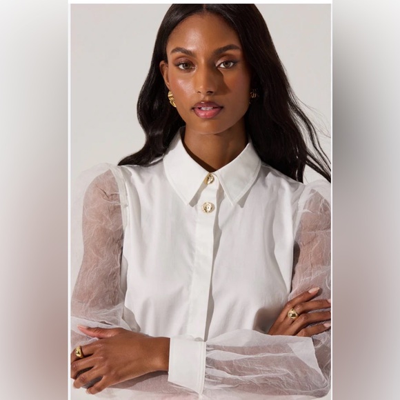 Astr Tops - ASTR the label White Sheer Sleeve Blouse